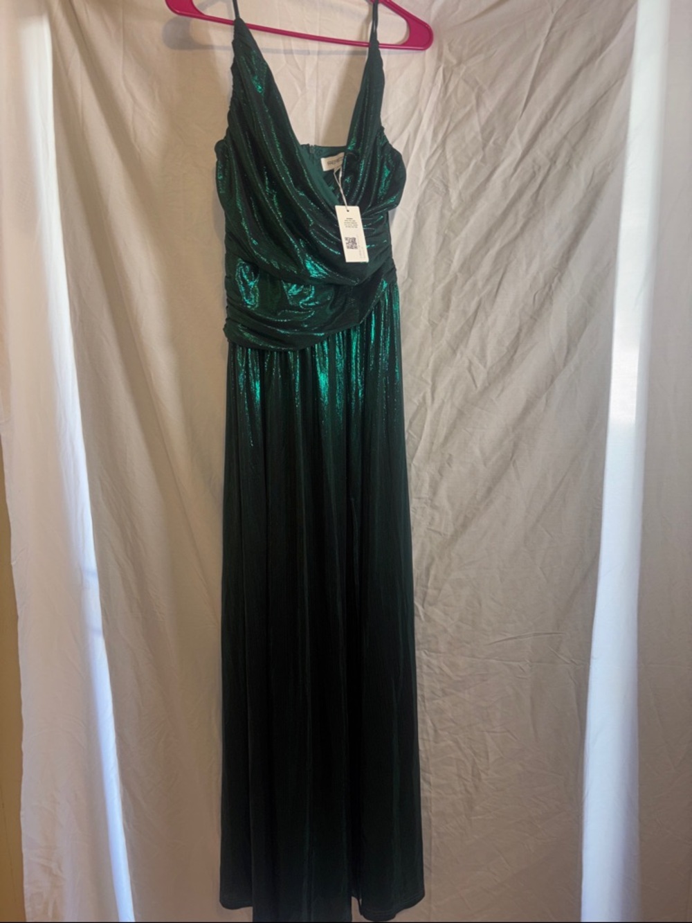 Emerald Green Shimmer Maxi Dress - Sleeveless Cowl Neck